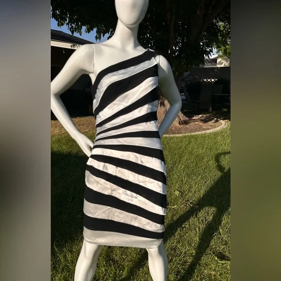 Tadashi Shoji | Dresses | Tadashi Shoji Black And White Oneshoulder Sheath  Dress | Poshmark
